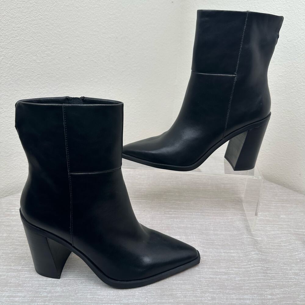 Steve Madden Silvee Ankle Boots Women 9.5M Black Leather Snip Toe Block Heel - Picture 5 of 9